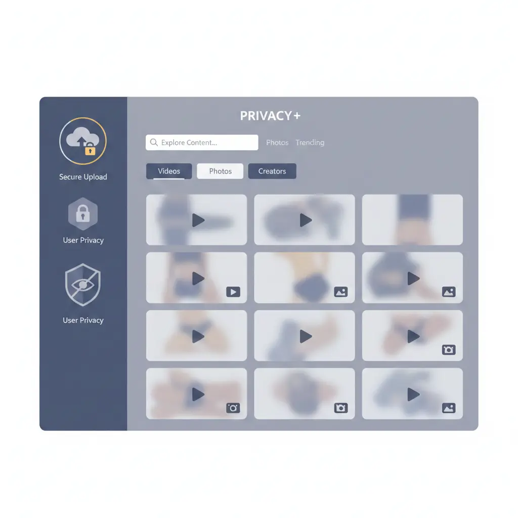 Illustration of a secure adult content sharing platform ero me with privacy controls and media galleries